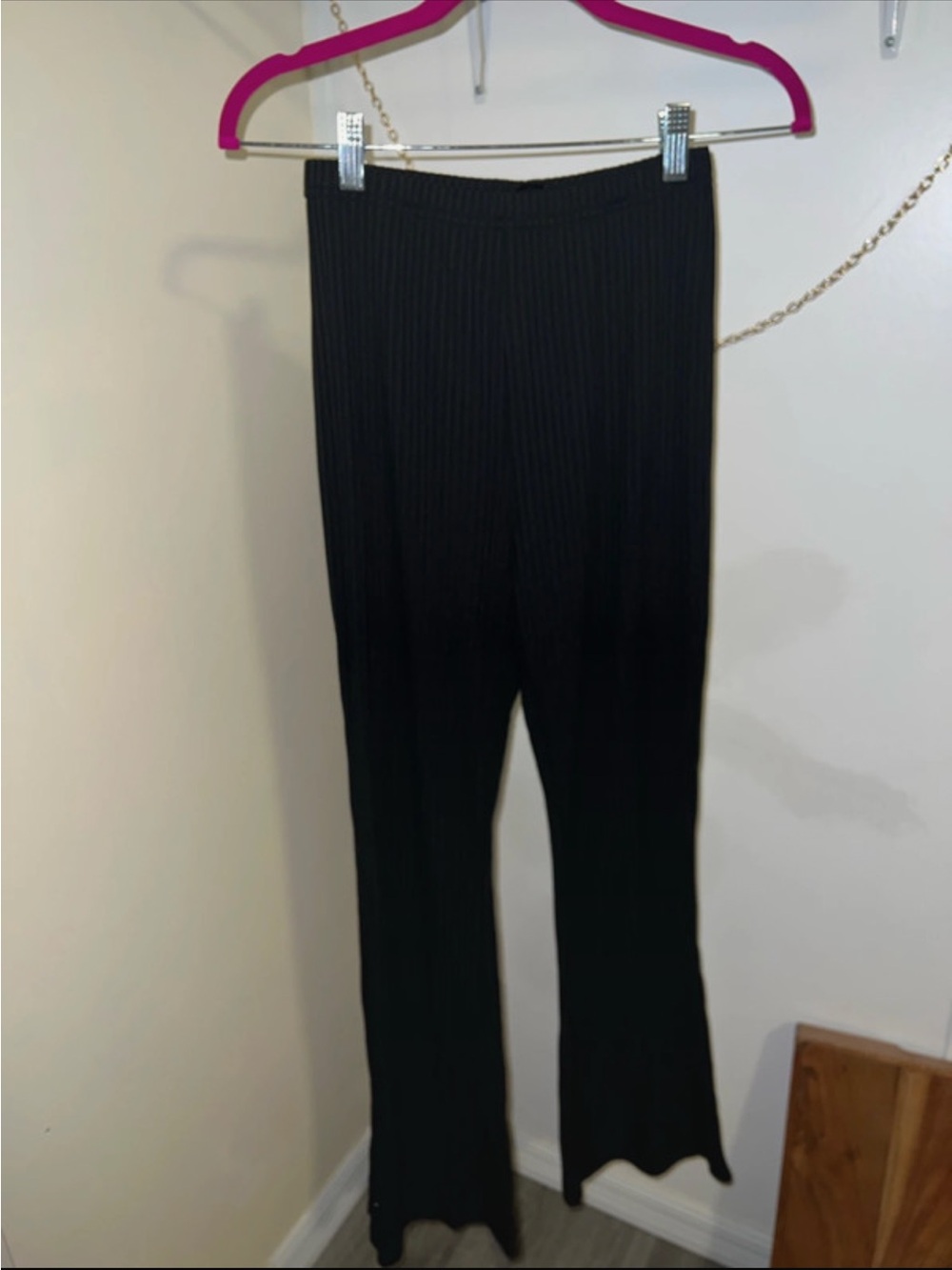 SHEIN Black Ribbed Wide-Leg Knit Pants